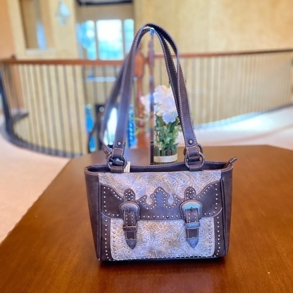 Montana west buckle collection tote bag brown - Picture 1 of 9